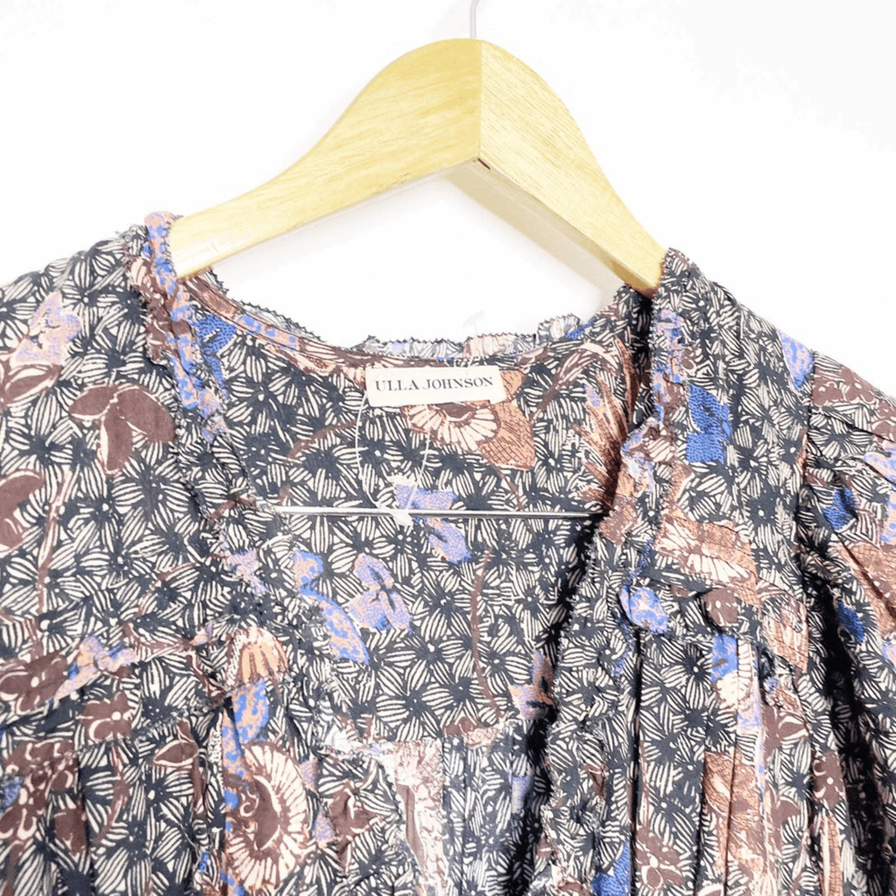 ULLA JOHNSON Julie Dress Jet Floral Long Sleeve Puff Shoulders Cotton womens 4 - Picture 6 of 12